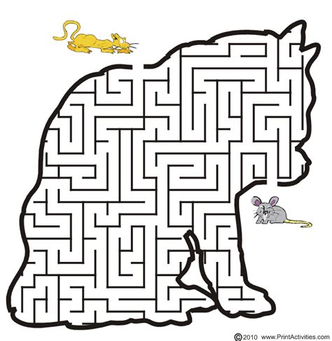 Cat shaped maze from PrintActivities.com Mazes For Kids Printable, Fun ...