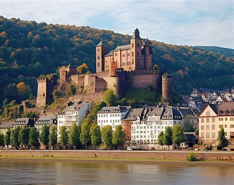 A White Castle Sits Right Below The River Background, River, Neckar ...