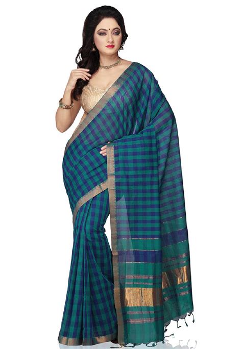 Teal Blue Color Mangalagiri Handloom Cotton Saree - front view ...