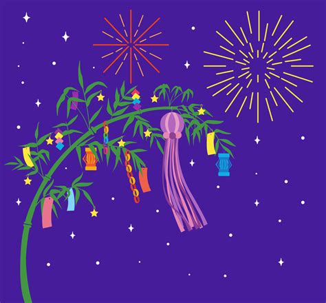 Vector illustration of the Tanabata Festival. Bamboo tree, Tanabata ...