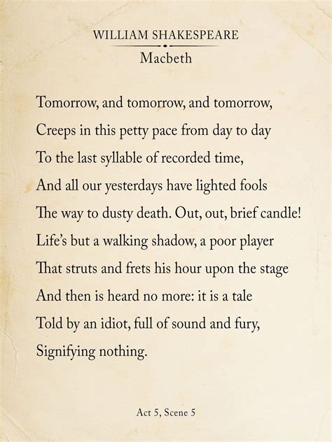 Macbeth Tomorrow and Tomorrow Shakespeare Book Page Style Literary ...