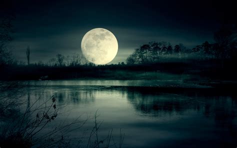 Full Moon Night Near Lake Wallpaper, HD Nature 4K Wallpapers, Images ...