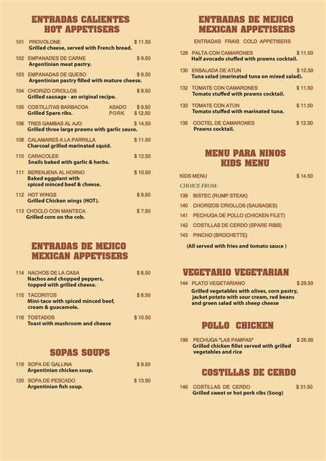 Menu at Los Argentinos restaurant, Frankston, SZ1