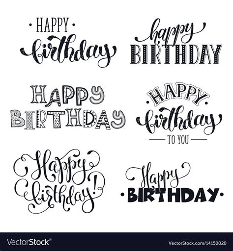 happy birthday lettering set in black and white