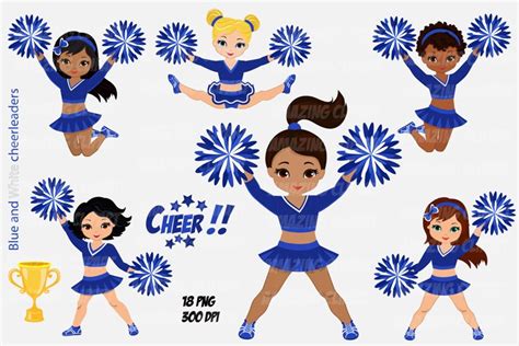 Blue and White Multicultural Cheerleader Clipart