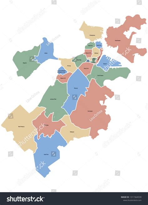 Boston Neighborhoods Map Stock Vector (Royalty Free) 1311564539 ...