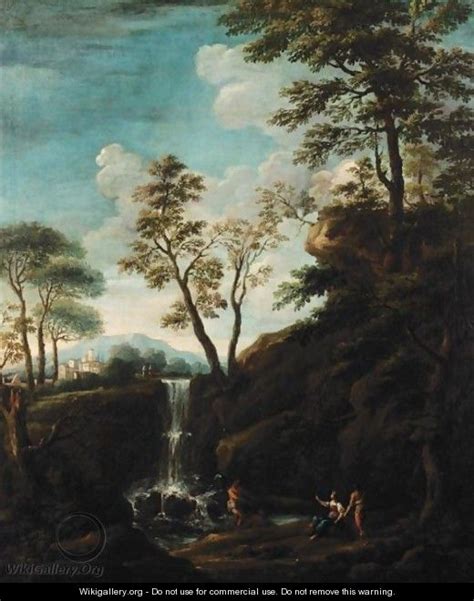 Italianate Landscape With Figures Bathing Beside A Waterfall - Roman ...