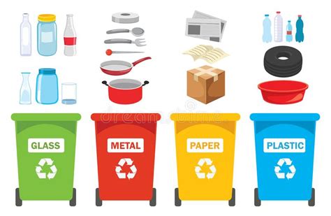 Recycle Bins for Plastic, Metal, Paper and Glass Stock Vector ...