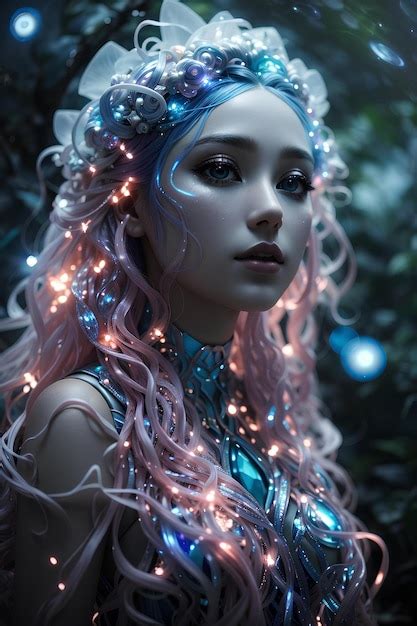 Premium AI Image | A beautiful alien woman with glowing pink and blue hair