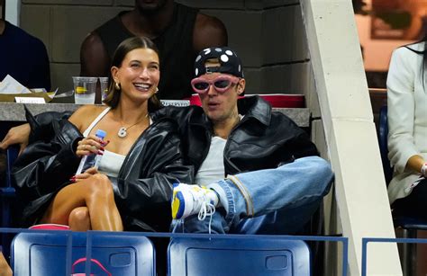 Justin and Hailey Bieber Coordinate in Leather Jackets at the US Open