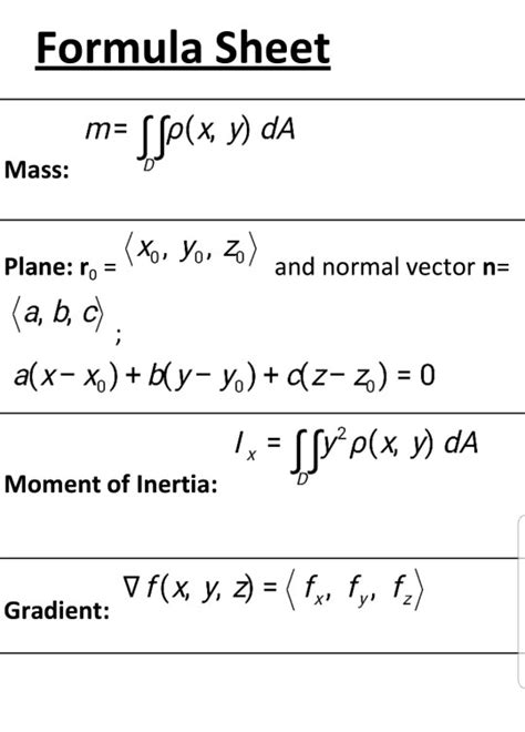 Formula Sheet Mass: (x. У0.Z) and normal vector n | Chegg.com