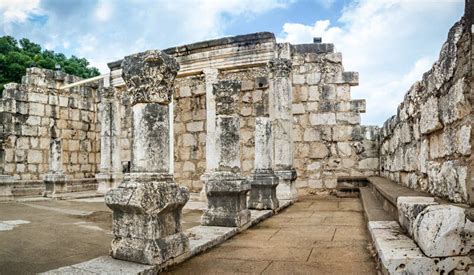 The Ruins of White Synagogue in Jesus Town of Capernaum, Israel Stock ...