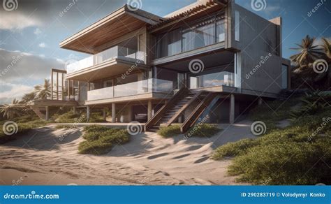 Modern House with Panoramic Windows on the Beach. Modern Beach House ...