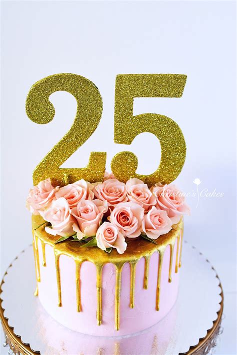 25th birthday, birthday cake, pink spray roses, floral cake, gold drip ...