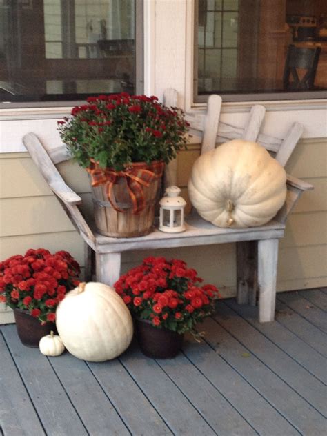 Red Velvet- Red mums with white pumpkins create a rich fall porch ...