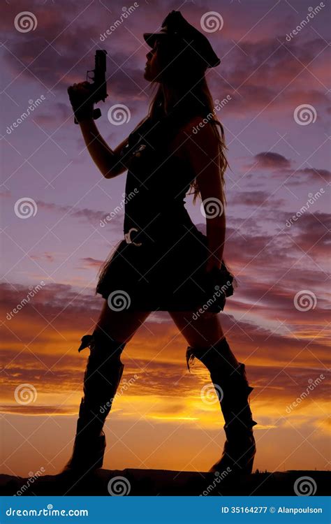 Silhouette Of A Woman Cop Gun Up Royalty Free Stock Photography - Image ...