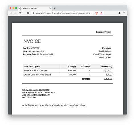 Generate eCommerce Purchase Invoice PDF using PHP Script - Phppot