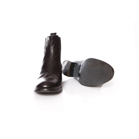 Russell & Bromley, black leather chelsea boots with silver metal on the ...