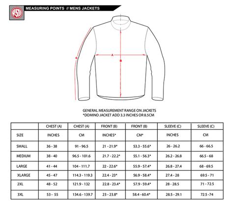 Roland Sands Men's Jacket Size Chart