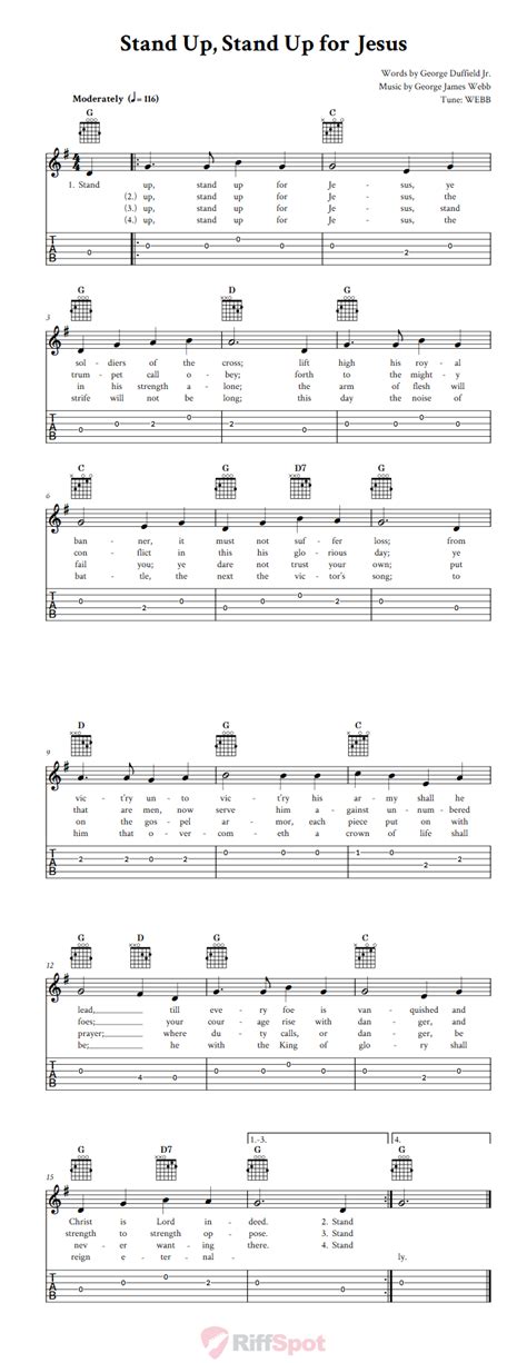 Stand Up, Stand Up for Jesus - Easy Guitar Sheet Music and Tab with ...