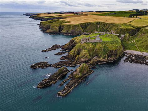 Aerial of Dunnottar Castle, Stonehaven, Aberdeenshire, Scotland, United ...