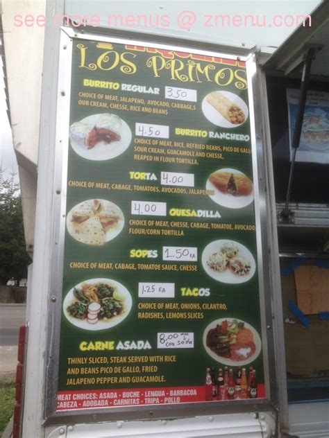 Menu at Tacos El Primo restaurant, Everett, Highway 99