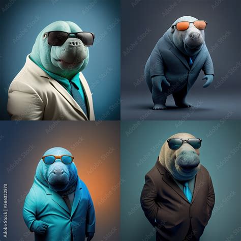 Illustration of Manatee photography in a suit as mascot character ...