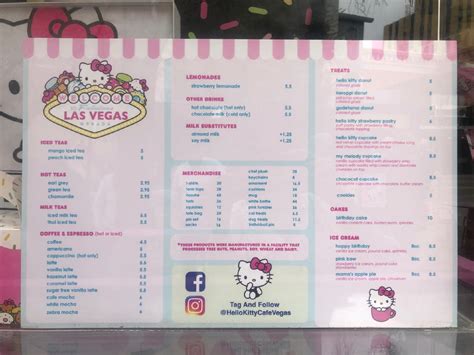 Menu at Hello Kitty Cafe at The Park MGM Las Vegas, Las Vegas