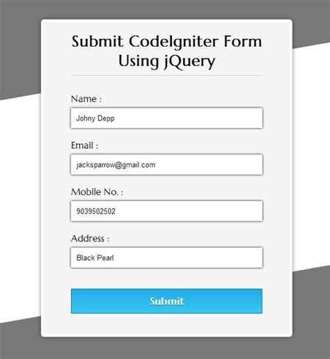 CodeIgniter Form Submission Using jQuery | FormGet