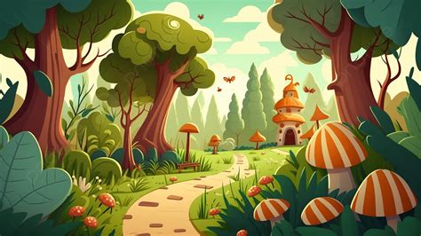 Forest Path Mushroom Cartoon Background, Forest, Mushroom, Background ...