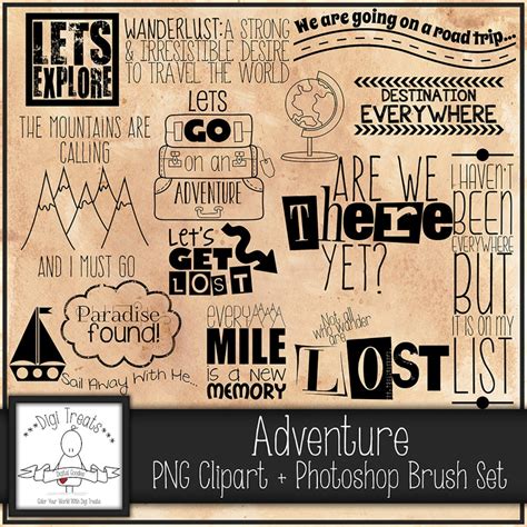 Adventure Word Art PNG Clip Art Photoshop Brush Set, Explore Phrases ...