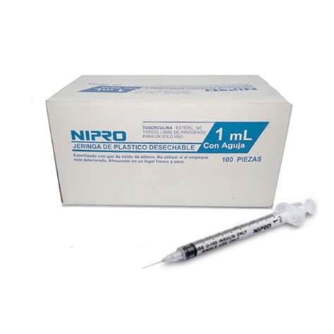 Jeringa de plástico desechable con aguja Nipro de 1 ml