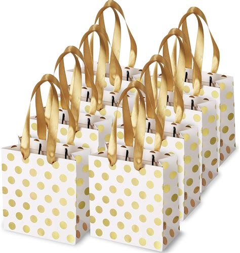 Small Gift Bags with Ribbon Handles: Gold Mini Gift Bag, for Birthday ...