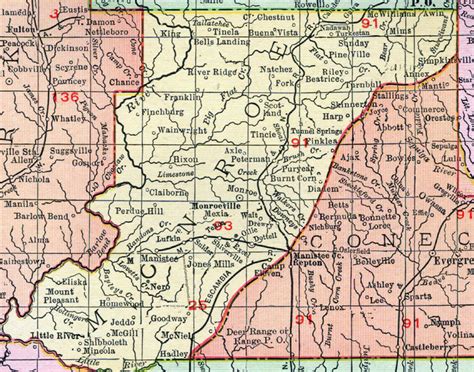 Monroe County, Alabama, Map, 1911, Monroeville, Beatrice, Claiborne ...