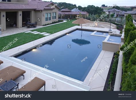 Pool Waterfall Luxury Backyard New Landscaping Stock Photo 13543096 ...