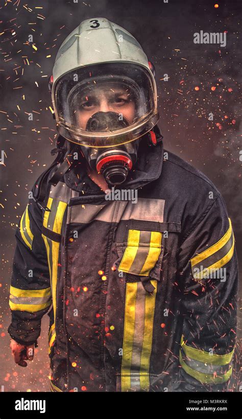 Portrait of firefighter . Concept art Stock Photo - Alamy