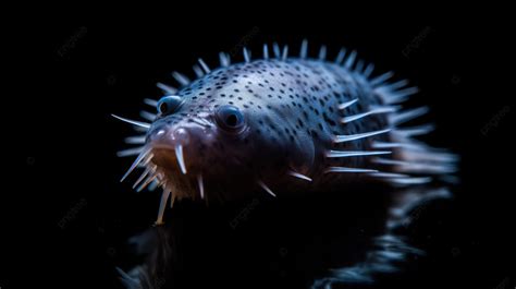 Puffer Fish With Spikes Sitting On A Black Surface Background, Cliterus ...