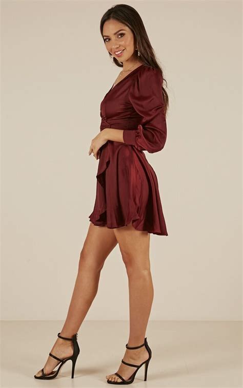 Casino Nights Dress In Wine Sateen | Showpo | Night dress, Dresses ...