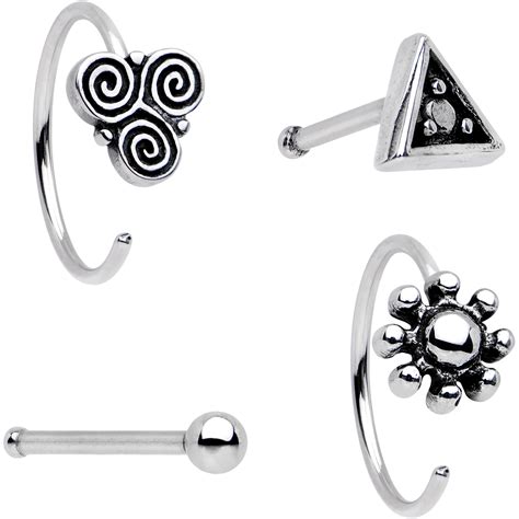 Body Candy Steel Morning Mystic Nose Bone Circular Nose Ring Set of 4 ...