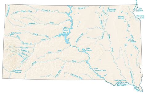 South Dakota Lakes and Rivers Map - GIS Geography