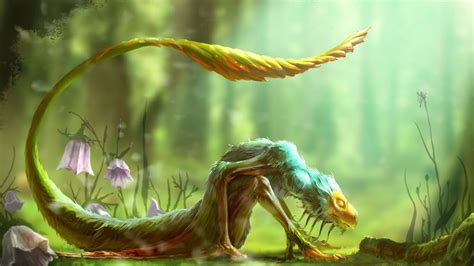 digital art, fantasy art, depth of field, flowers, tail, creature ...