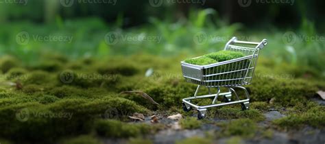 AI generated Generative AI, shopping cart on grass and moss background ...