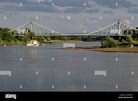 Blue-Wonder-Bridge over the river Elbe in Dresden, Germany Stock Photo ...