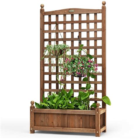 Solid Wood Planter Box with Trellis Weather-resistant Outdoor in 2021 ...