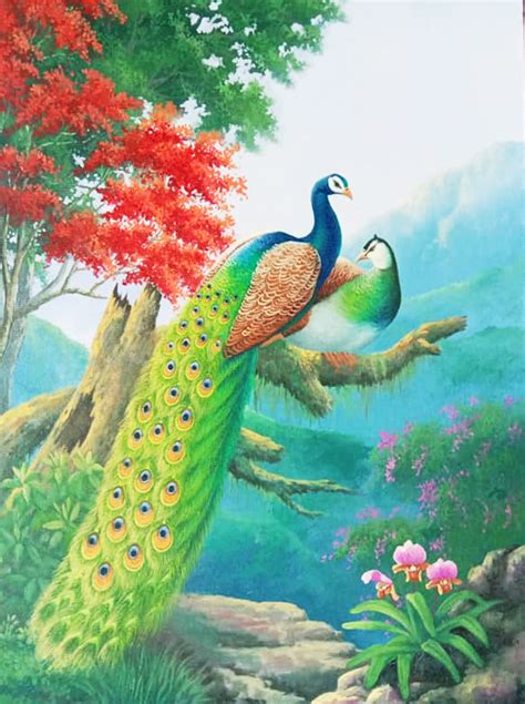 White Peacock Painting Famous Peacock Paintings Royal Thai Art ...