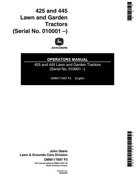 John Deere Tractor 425 445 Operators Manual PDF