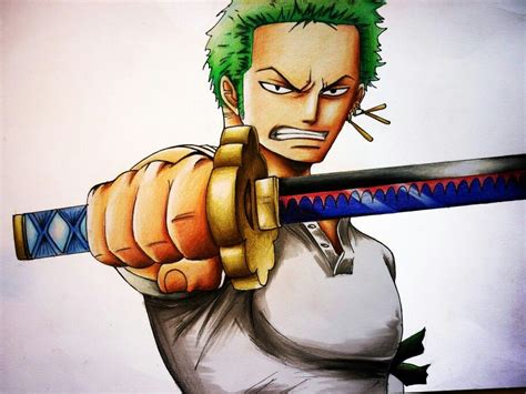 Roronoa Zoro One Piece Fanart Colored Pencil Drawing, Manga Drawing ...