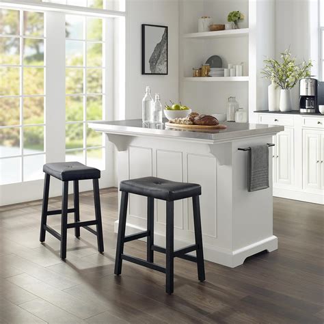 Julia Island W/Uph Saddle Stools White/Black - Kitchen Island, 2 ...