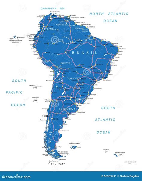 South America Road Map Stock Vector - Image: 56909491