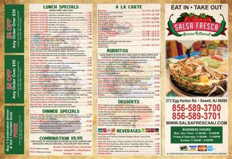 Salsa Fresca Mexican Restaurant menu in Sewell, New Jersey, USA